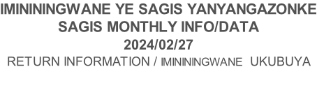 IMINININGWANE YE SAGIS YANYANGAZONKE SAGIS MONTHLY INFO/DATA 2024/02/27 RETURN INFORMATION / IMINININGWANE  UKUBUYA