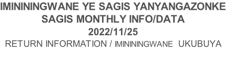 IMINININGWANE YE SAGIS YANYANGAZONKE SAGIS MONTHLY INFO/DATA 2022/11/25 RETURN INFORMATION / IMINININGWANE  UKUBUYA