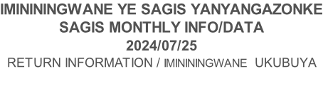IMINININGWANE YE SAGIS YANYANGAZONKE SAGIS MONTHLY INFO/DATA 2024/07/25 RETURN INFORMATION / IMINININGWANE  UKUBUYA