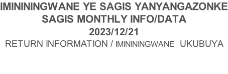 IMINININGWANE YE SAGIS YANYANGAZONKE SAGIS MONTHLY INFO/DATA 2023/12/21 RETURN INFORMATION / IMINININGWANE  UKUBUYA