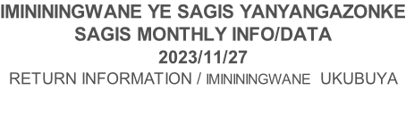 IMINININGWANE YE SAGIS YANYANGAZONKE SAGIS MONTHLY INFO/DATA 2023/11/27 RETURN INFORMATION / IMINININGWANE  UKUBUYA
