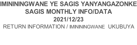 IMINININGWANE YE SAGIS YANYANGAZONKE SAGIS MONTHLY INFO/DATA 2021/12/23 RETURN INFORMATION / IMINININGWANE  UKUBUYA
