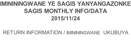 IMINININGWANE YE SAGIS YANYANGAZONKE SAGIS MONTHLY INFO/DATA 2015/11/24  RETURN INFORMATION / IMINININGWANE  UKUBUYA