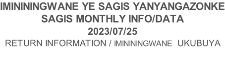IMINININGWANE YE SAGIS YANYANGAZONKE SAGIS MONTHLY INFO/DATA 2023/07/25 RETURN INFORMATION / IMINININGWANE  UKUBUYA