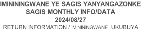 IMINININGWANE YE SAGIS YANYANGAZONKE SAGIS MONTHLY INFO/DATA 2024/08/27 RETURN INFORMATION / IMINININGWANE  UKUBUYA